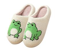 Slippers Women's Winter Men's Warm Cuddly Slippers Soft Plush Animal Slippers Cute Cartoon House Slippers Cuddly Warm Shoes Indoor Girls Women Non-Slip Comfortable Slippers, Green, 6 UK