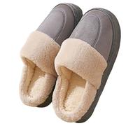 Slippers Women's Winter Plush Slippers Warm Non-Slip - Hut Shoes Lightweight Hiking Comfortable Mules Slippers Plain House Slippers Lined Winter Slippers, gray, 10 UK