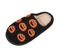 Slippers Women's Winter Plush Warm Halloween Slippers Lantern Pumpkin Spider Print House Slippers Cotton Soft Plush Slippers Fuzzy Fluffy Warm Slippers House Slippers for Halloween, Black 8, 6 UK