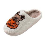 Slippers Women's Winter Plush Warm Halloween Slippers Lantern Pumpkin Spider Print House Slippers Cotton Soft Plush Slippers Fuzzy Fluffy Warm Slippers House Slippers for Halloween, White 5, 9 UK