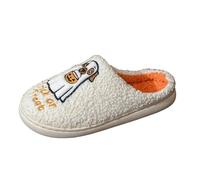 Slippers Women's Winter Plush Warm Halloween Slippers Lantern Pumpkin Spider Print House Slippers Cotton Soft Plush Slippers Fuzzy Fluffy Warm Slippers House Slippers for Halloween, White 6, 10 UK