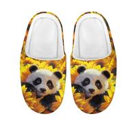Slippers Yellow Sunflower Panda Indoor Shoes For Unisex | House Slipper Fuzzy Warm Mule Slippers for Adults Winter Spa