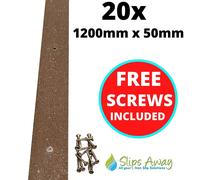Slips Away Brown Anti-Slip GRP Decking/Stair Strips - Heavy Duty Fibreglass Non-Slip w/ Pre-Drilled Holes & Free Screws - Outdoor Steps, Ramps & Slips Away Brown 60 cm tall x 50mm wide