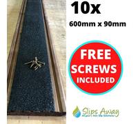 Slips Away Extra Wide Non Slip Decking Strips Grp Heavy Duty Pro Grade - 10X Black 600mm X 90mm