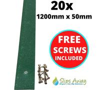 Slips Away Green Anti-Slip GRP Decking/Stair Strips - Heavy Duty Fibreglass Non-Slip w/ Pre-Drilled Holes & Free Screws - Outdoor Steps, Ramps & Slips Away Green 60 cm tall x 50mm wide