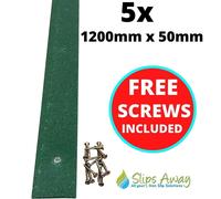 Slips Away Green Anti-Slip GRP Decking/Stair Strips - Heavy Duty Fibreglass Non-Slip w/ Pre-Drilled Holes & Free Screws - Outdoor Steps, Ramps & Slips Away Green 60 cm tall x 50mm wide