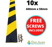 Slips Away Hazard Anti-Slip GRP Decking/Stair Strips - Heavy Duty Fibreglass Non-Slip w/ Pre-Drilled Holes & Free Screws - Outdoor Steps, Ramps & Slips Away Yellow 60 cm tall x 50mm wide