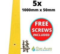 Slips Away Yellow Anti-Slip GRP Decking/Stair Strips - Heavy Duty Fibreglass Non-Slip w/ Pre-Drilled Holes & Free Screws - Outdoor Steps, Ramps & Slips Away Yellow 1m tall x 50mm wide