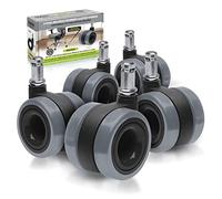 Slipstick CB685 Dual Bearing Rubber Office Chair Caster Wheels (Set of 5 Castors) Universal Fit Replacement Chair Casters for Hardwood Floors & Carpet, 2-3/8” Twin Rollers, 7/16 Inch Stem