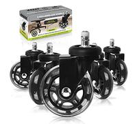 Slipstick CB690 Floor Protecting Office Chair Casters (Set of 5) Stem Castors with 76 mm Rubber Wheels - Clear Black/Black