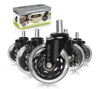 Slipstick Premium Rubber Office Chair Caster Wheels (Set of 5) 3 Inch Chair Wheels for All Hard Surface Floors & Carpet, Heavy Duty Chair Replacement Wheels, Universal Fit 7/16 Inch Stem