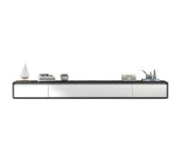 Slish 160cm Wall-Mounted Floating TV Unit, Solid Wood with 2 Ders & Flip Down Door, Gray & White Sto Shelves for Modern Living Room Decor