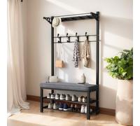 Slish Entryway Coat Rack with Soft Cush Bench 2-Layer Adjustable Shoe Sto Hall Tree for Coats & Shoes Grey (80cm) - Perfect for nized Home Entry!