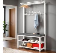 Slish Entryway Hall Tree with Bench & Shoe Rack - 2-Level Coat Hanr Versatile Sto Solut for Home White (12.9" D x 31.5" W x 67.7" H)