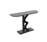 Slish Half Moon Console Table - Sturdy Wrought Iron e with Wide Slab Top for Living Room, Hallway & Bedroom Decor - Grey, 80x30x80cm