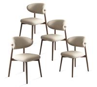 Slish Leather Dining Chairs Set of 2 4 or 6 - table High-Resilience Spon Cushs Solid Wood Legs t for Kitchen & Dining Room - Khaki & Dark Walnut