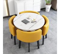 Slish Leather Dining Set - Round/Square Space-Saving Table with 4 Black Chairs - Modern Kitchen & Dining Room Fur for 4 - Functal & Ele Design