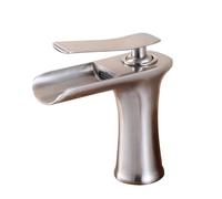 Slish Low Flow Bathroom Sink Faucet - Modern Brushed Waterfall Design, Single Handle Hot & Cold Mixer Tap for Easy Use & Water Efficiency, Perfect for Contemporary Bathrooms