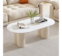 Slish Modern Oval Coffee Table with Slate Top - Creamy White Round Design for Living Room Office & Small Apartments - 100cm (39.3in) Space-Saving Fur