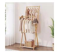 Slish Natural Bamboo Clothes Rack with 2 Hanging Bars Foldable 1 Level Coat Hanr for Bedroom & Entryway Space Saving Boutique Design (50cm)