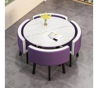 Slish Rock Slab Office Recept Table Set - Space-Saving Round Conference Table & Chairs for Home, Living Room, Balcony, Cafe, Break Room - Modern PU Design