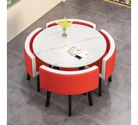 Slish Round Office Recept Table Set - Space-Saving Conference & Dining Table with Chairs for Home, Living Room, Cafe, Balcony & Break Room - Rock Slab Design