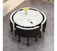 Slish Round Office Recept Table Set - Space-Saving Small Conference & Dining Table for Home, Café, Break Room & Balcony - Modern Rock Slab Design