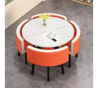Slish Space-Saving Round Office Recept Table Set - Modern Conference & Dining Table for Home, Balcony, Cafe, Break Room - Rock Slab Design