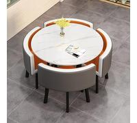 Slish Space-Saving Round Office Recept Table Set with Rock Slab Design - Small Conference Table & Chairs for Home, Living Room, Balcony, Cafe, Break Room