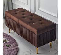 Slish Velvet Sto Bench with Hind Lid Entryway Seat Button Tufted Upholstered Fur Spacious 59.1" x 15.7" x 17.7" Design
