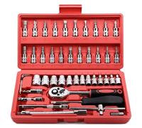 Sliva 46 Pcs 1/4'' Drive Socket Wrench Set, Ratchet Wrench Set with 4-14mm Cr-V Sockets,Screwdriver Bits,Extension Bars for Car Bike Repair and Home Maintenance