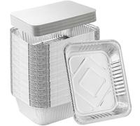 Sliva 70 Pack Aluminium Foil Trays with Lids 21.5x16x5cm/1000ml, Disposable Food Container, Takeaway Containers Ideal for Baking, Cooking, Meal Prep and Takeaway