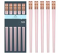 Slivek 5 Pairs Fiberglass Chopsticks, Reusable Premium Japanese Chinese Korean Chopsticks Dishwasher Safe, Non-slip, Lightweight, 9.6 inches, Pink-Clear Sakura
