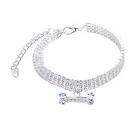 Sliver Cute Pet Diamond Collar for Dogs & Cats-Adjustable Sparkly Dog Necklace with Bone Pendant, Classic Bling Cat Collar for Small Medium Pets, Puppy Jewelry Chain for New Year, Birthday, Party