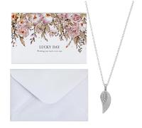 Sliver Wings Necklace Good Lucky Card Wings Pendant Necklace Happy Birthday Wishes Cards Flower Cards Message Card for Families Friend