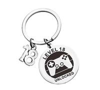 SLIVERBA 18th Birthday Keychain, Stainless Steel Keyring for Girls/Boys, 'LEVEL 18 UNLOCKED' Design, 18th Birthday Gift for Best Friends, Sons and Daughters, Silvery, Unisex