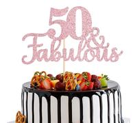 Sliverdew 1 PCS 50th Birthday Cake Topper, Rose Gold, 'Happy 50th Birthday' Glitter Cardstock & Bamboo Stick, Perfect for Cakes & Desserts