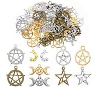 Sliverdew Alloy Pentagram Moon Charms for Crafts,70PCS Pentacle Star Pendant Lucky Witch Celestial Mixed Moon Star for DIY Earrings Necklace Bracelet Jewelry Craft Making Accessory
