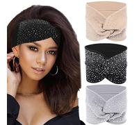 Sliverdew Head Wraps for Black Women,3 Pcs Sparkly Headbands Crystal Wide Headbands Bling Fancy Headbands Sparkle Head Scarf Turban Headband Stretchy Hair Bands African Elastic Hair Accessories