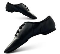 SLIX Essential Lace Up Black Jazz Shoes, Rubber and Suede Split Sole, PU Leather Jazz Shoes, Dance Shoes for Women and Girls Size 5