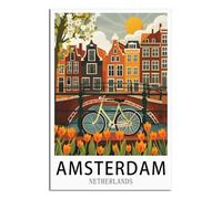 SLJGINEU Amsterdam Netherlands Vintage Travel Posters Bridge 12x18inch(30x45cm) Canvas Wall Art Print Modern Painting Poster for Living Room Decor