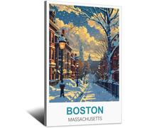 SLJGINEU Boston Massachusetts Vintage Travel Posters Tree 20x30inch(50x75cm) Canvas Wall Art Print Modern Painting Poster for Living Room Decor