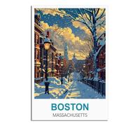 SLJGINEU Boston Massachusetts Vintage Travel Posters Tree 20x30inch(50x75cm) Canvas Wall Art Print Modern Painting Poster for Living Room Decor