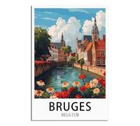 SLJGINEU Bruges Belgium Vintage Travel Posters 08x12inch(20x30cm) Canvas Wall Art Print Modern Painting Poster for Living Room Decor