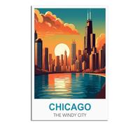 SLJGINEU Chicago The Windy City Vintage Travel Posters 08x12inch(20x30cm) Canvas Wall Art Print Modern Painting Poster for Living Room Decor