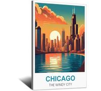 SLJGINEU Chicago The Windy City Vintage Travel Posters 20x30inch(50x75cm) Canvas Wall Art Print Modern Painting Poster for Living Room Decor