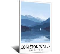 SLJGINEU Coniston Water Lake District Vintage Travel Posters Mountain 12x18inch(30x45cm) Canvas Wall Art Print Modern Painting Poster for Living Room Decor