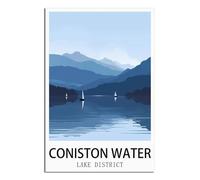 SLJGINEU Coniston Water Lake District Vintage Travel Posters Mountain 24x36inch(60x90cm) Canvas Wall Art Print Modern Painting Poster for Living Room Decor