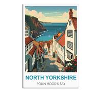 SLJGINEU North Yorkshire Robin Hood's Bay Vintage Travel Posters 12x18inch(30x45cm) Canvas Wall Art Print Modern Painting Poster for Living Room Decor