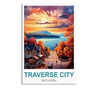 SLJGINEU Traverse City Michigan Vintage Travel Posters 08x12inch(20x30cm) Canvas Wall Art Print Modern Painting Poster for Living Room Decor